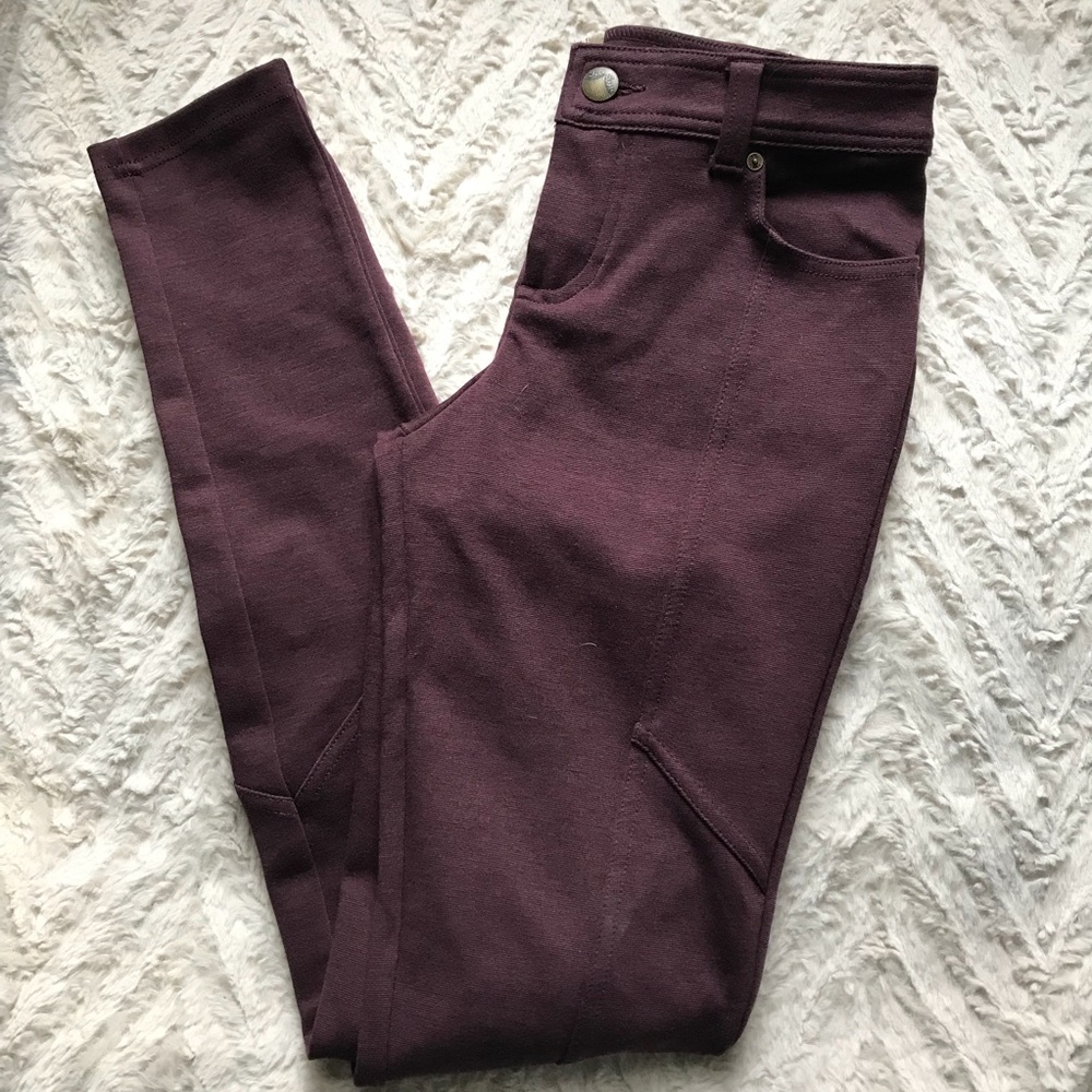 Free People Burgundy Maroon Ponte Moto Jeggings 25
